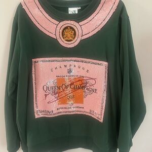 Queen of Sparkle Champagne Green Pink Sequin Sweatshirt XL boutique QOS fabulous